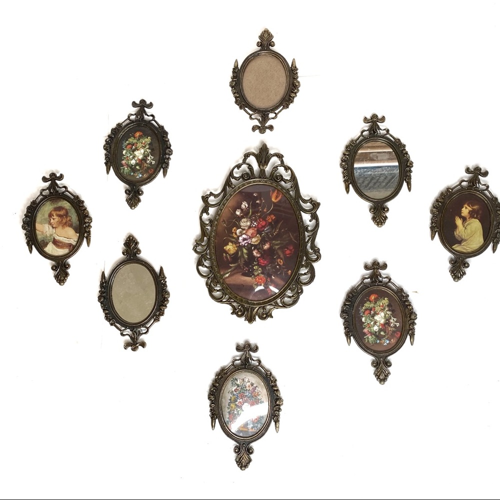 Vintage Italian Brass Floral Wall Art Frames